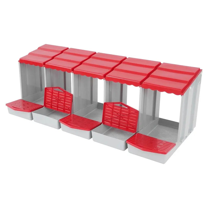Pondoir automatique 5 cases à toit rouge, bacs de collecte à l'avant