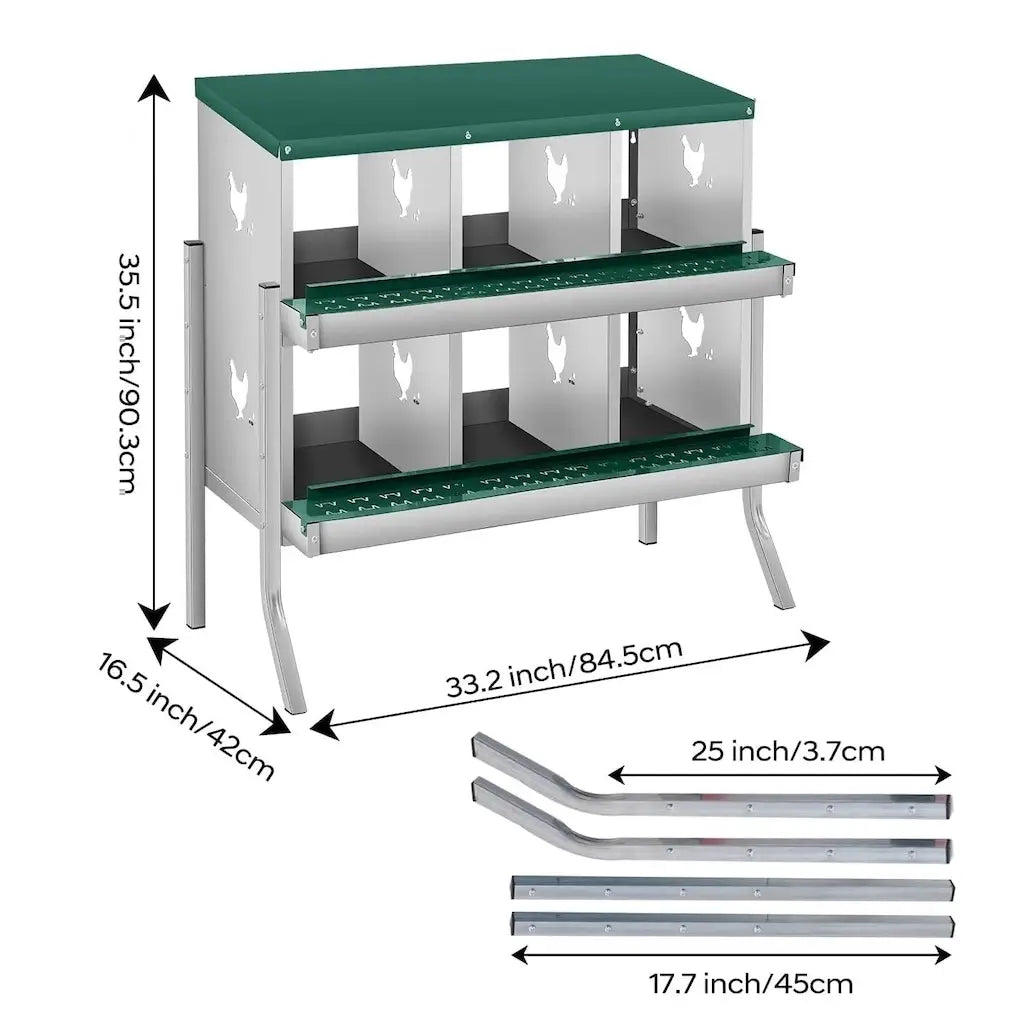 Schéma coté du pondoir 6 cases sur pieds, 84,5 x 90,3 x 42 cm, pieds de 45 cm