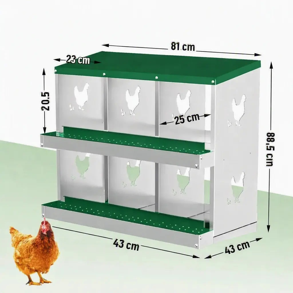 Schéma coté du pondoir 6 poules : 81 cm de large, 41 de profondeur, 67 de haut, nid de 33 sur 28 cm