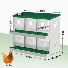 Schéma coté du pondoir 6 poules : 81 cm de large, 41 de profondeur, 67 de haut, nid de 33 sur 28 cm