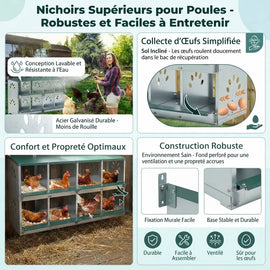 Planche des caractéristiques du pondoir mural, sol incliné, fond perforé et fixation murale
