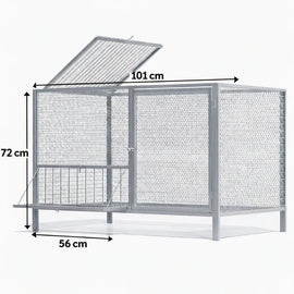 Plan coté de la cage grillagée : 101 cm de long, 56 cm de large, 72 cm de haut