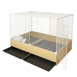 Cage à poussins blanche de 70 cm, tiroirs de nettoyage sortis, sur fond blanc