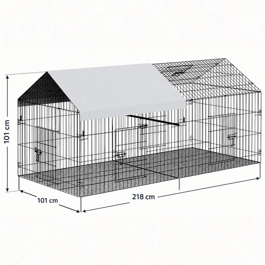Plan coté de l'enclos tunnel : 218 cm de long, 101 cm de large, 101 cm de haut