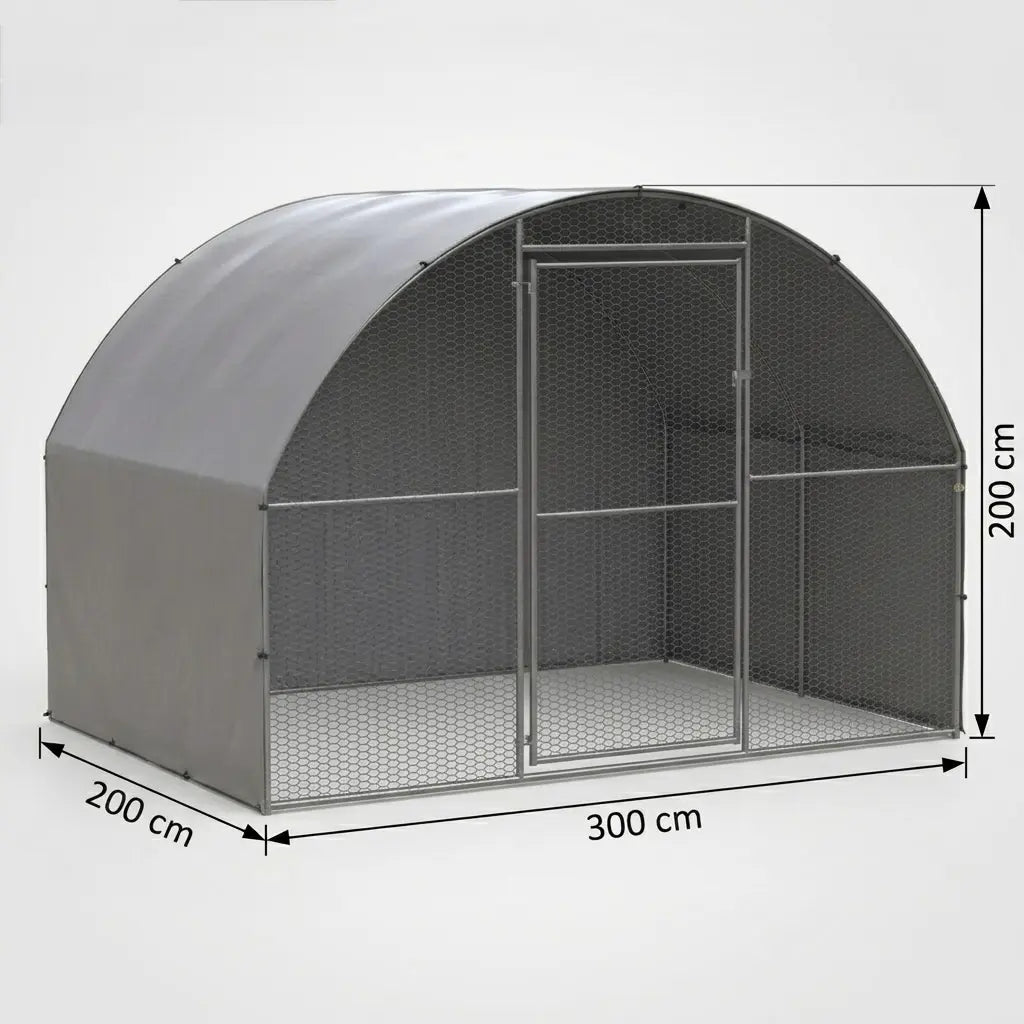 Plan coté du grand poulailler : 300 cm de long, 200 cm de large, 200 cm de haut