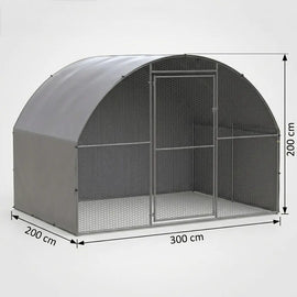 Plan coté du grand poulailler : 300 cm de long, 200 cm de large, 200 cm de haut