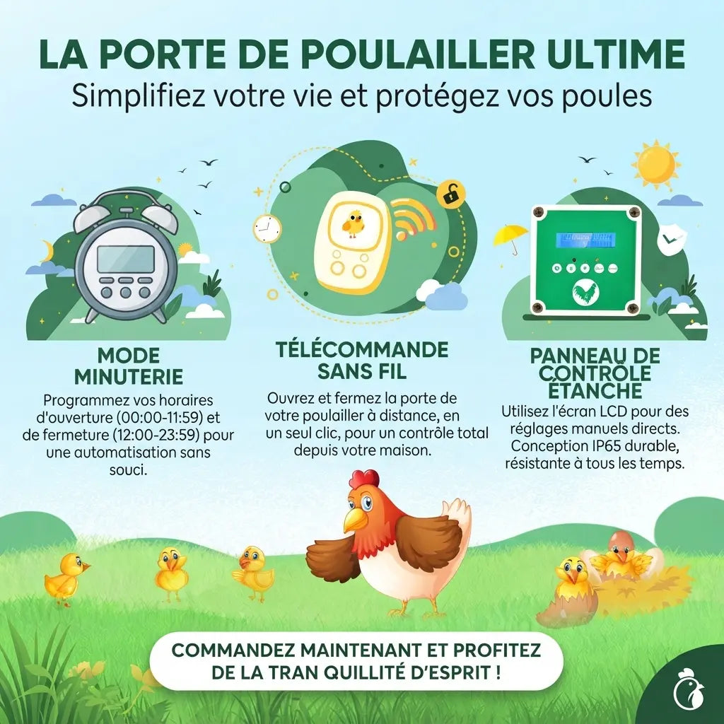Les trois commandes du kit : mode minuterie, télécommande sans fil et panneau de contrôle étanche