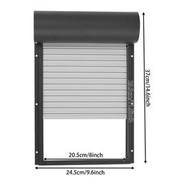 Volet roulant de poulailler noir, cadre de 24,5 sur 37 cm et passage de 20,5 cm de large
