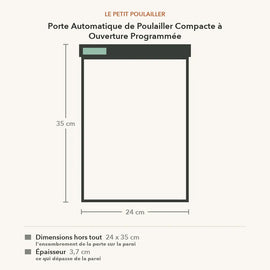 Schéma coté de la porte compacte : 24 x 35 cm hors tout et 3,7 cm d'épaisseur