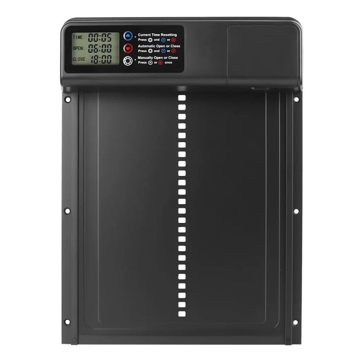 Porte coulissante automatique de poulailler anti-pincement, panneau noir et bandeau à écran LCD