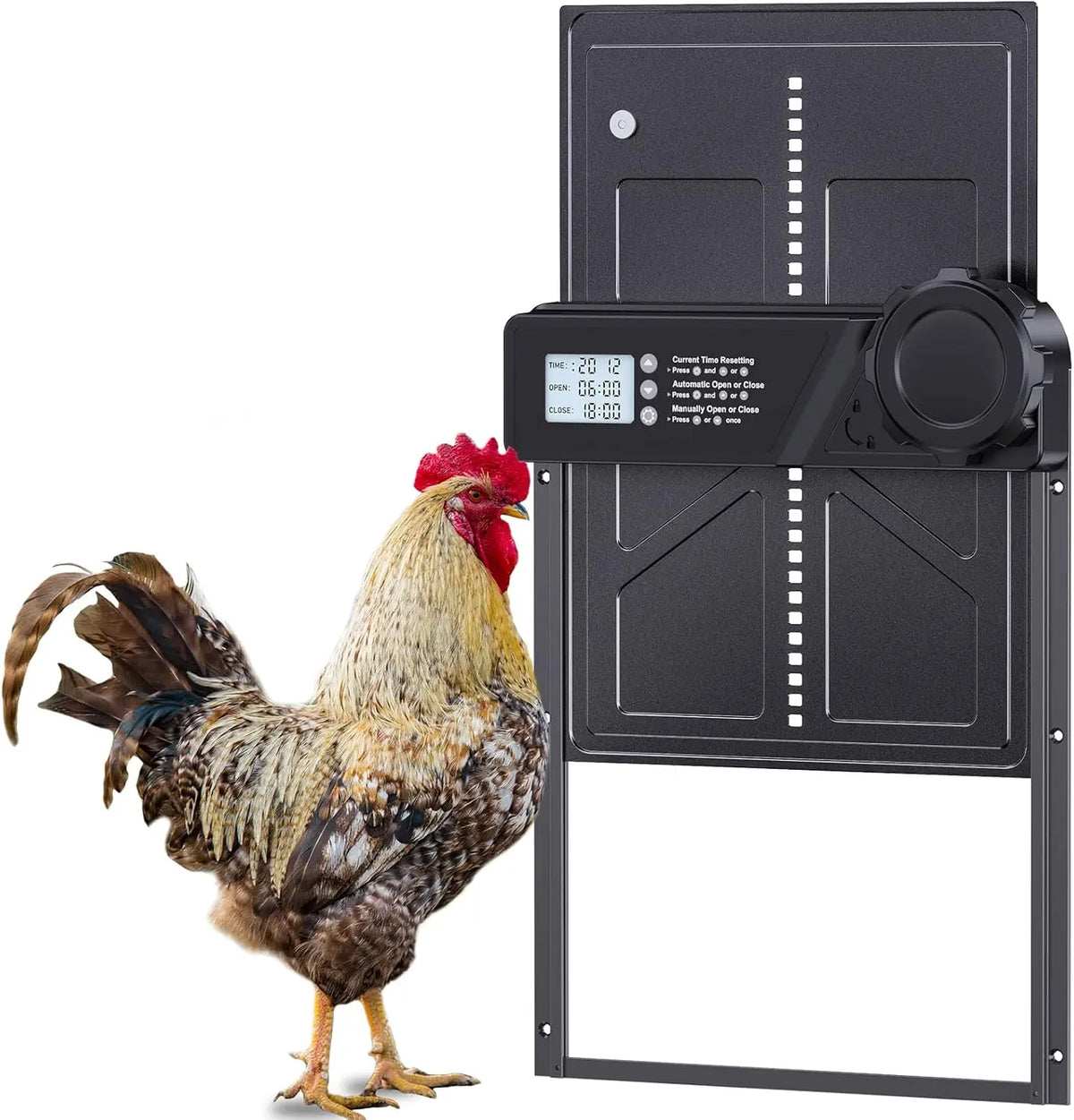 Porte à écran étanche avec sa molette de déverrouillage manuel, un coq devant le passage
