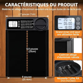 Caractéristiques de la porte à écran étanche : cadre en alliage d'aluminium, grand écran LCD et trois piles AA non fournies