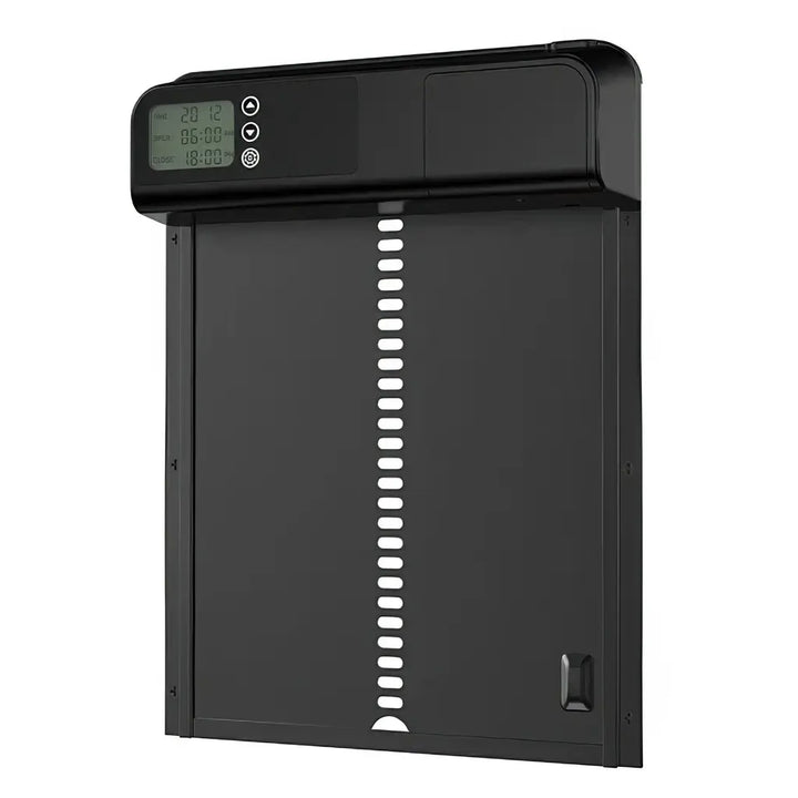 Porte électrique de poulailler à induction et minuterie, panneau noir et bandeau de commande