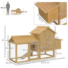 Dimensions du poulailler : 150,5 cm de long, 54 de profondeur, 87 de haut