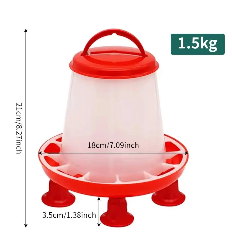 Dimensions de la trémie 1,5 kg : 21 cm de haut, base de 18 cm, pieds de 3,5 cm