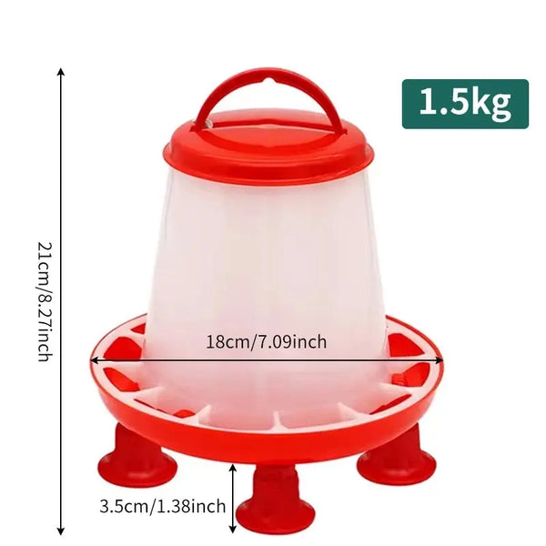Dimensions de la trémie 1,5 kg : 21 cm de haut, base de 18 cm, pieds de 3,5 cm